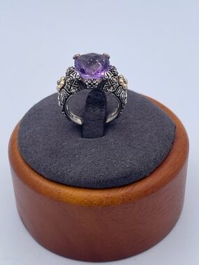 Barbara Bixby Sterling Silver & 18K Gold Amethyst Ring Designer Mixed Metal s6
